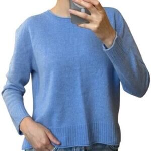 Rachel Zoe Cashmere Sweater M Blue 2 Ply Cashmere Knit Cropped Boxy Luxury Soft